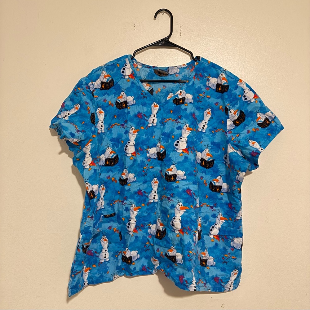 Frozen | Blue Snowman Print T-Shirt Scrubs Top